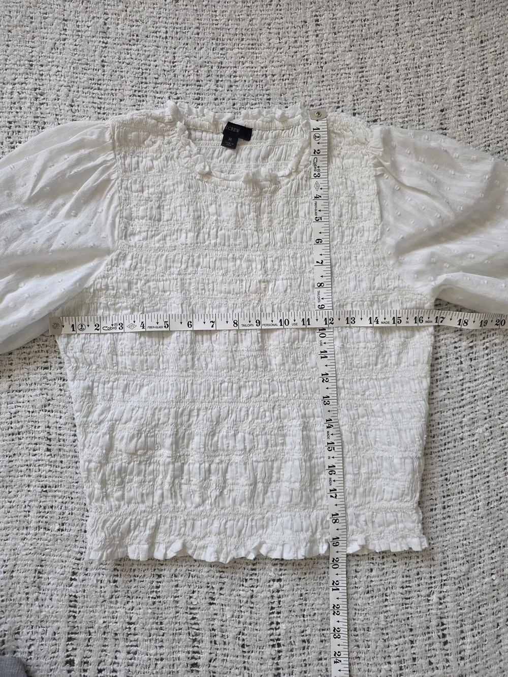 J. Crew White Smocked Puff Sleeve Blouse